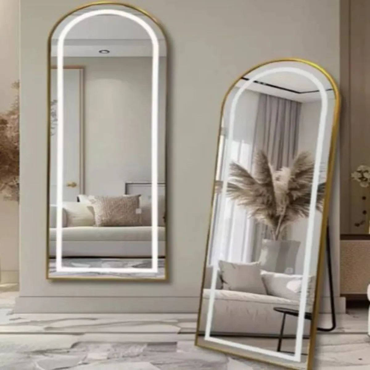 GENERICO - Lujoso Espejo Pedestal  Dorado Luz  Led  Touch 1,60x50cm