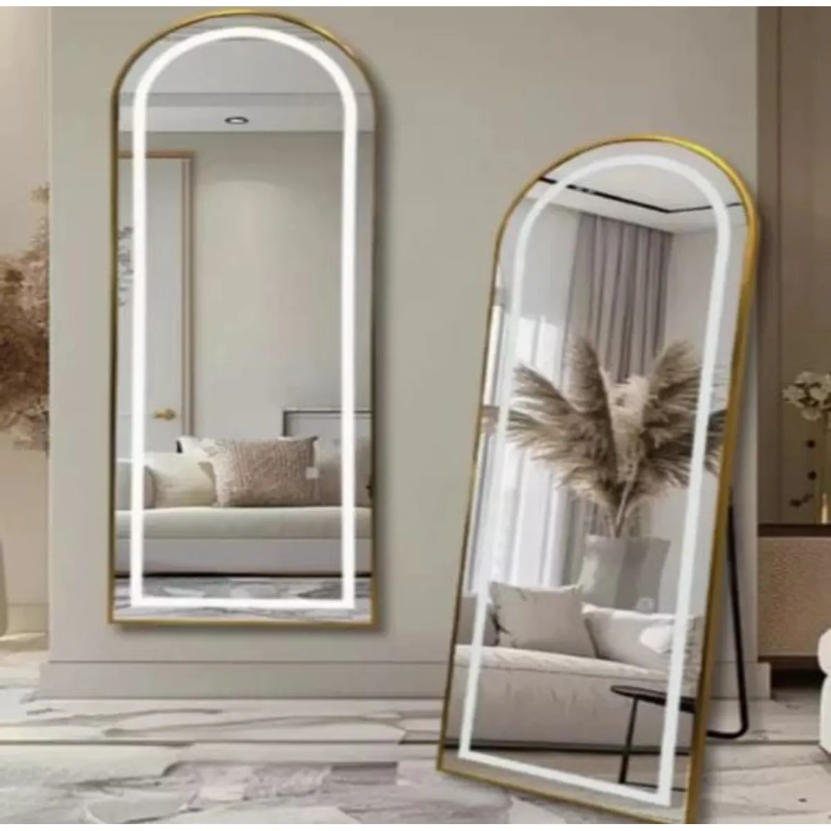 GENERICO - Lujoso Espejo Pedestal  Dorado Luz  Led  Touch 1,60x50cm