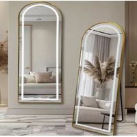 Lujoso Espejo Pedestal Dorado Luz Led Touch 1,60x50cm