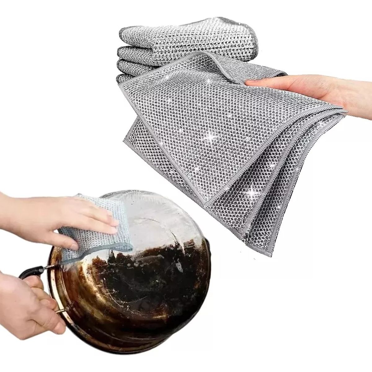 GENERICO - 3 Paños De Acero Malla Rejilla Virutilla Pule Ollas Limpieza