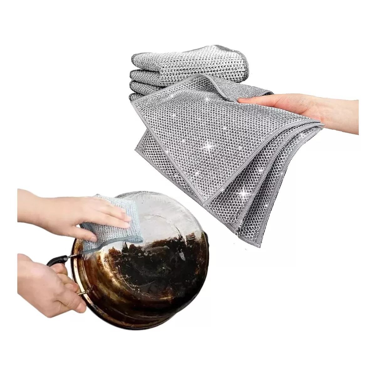 GENERICO - 3 Paños De Acero Malla Rejilla Virutilla Pule Ollas Limpieza