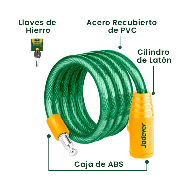 JADEVER - Candado de Bicicleta con Cable 15x1200mm JADEVER