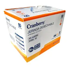 CRANBERRY - Jeringa 20 ml 21G 1 1/2" luer lock (50 unidades)