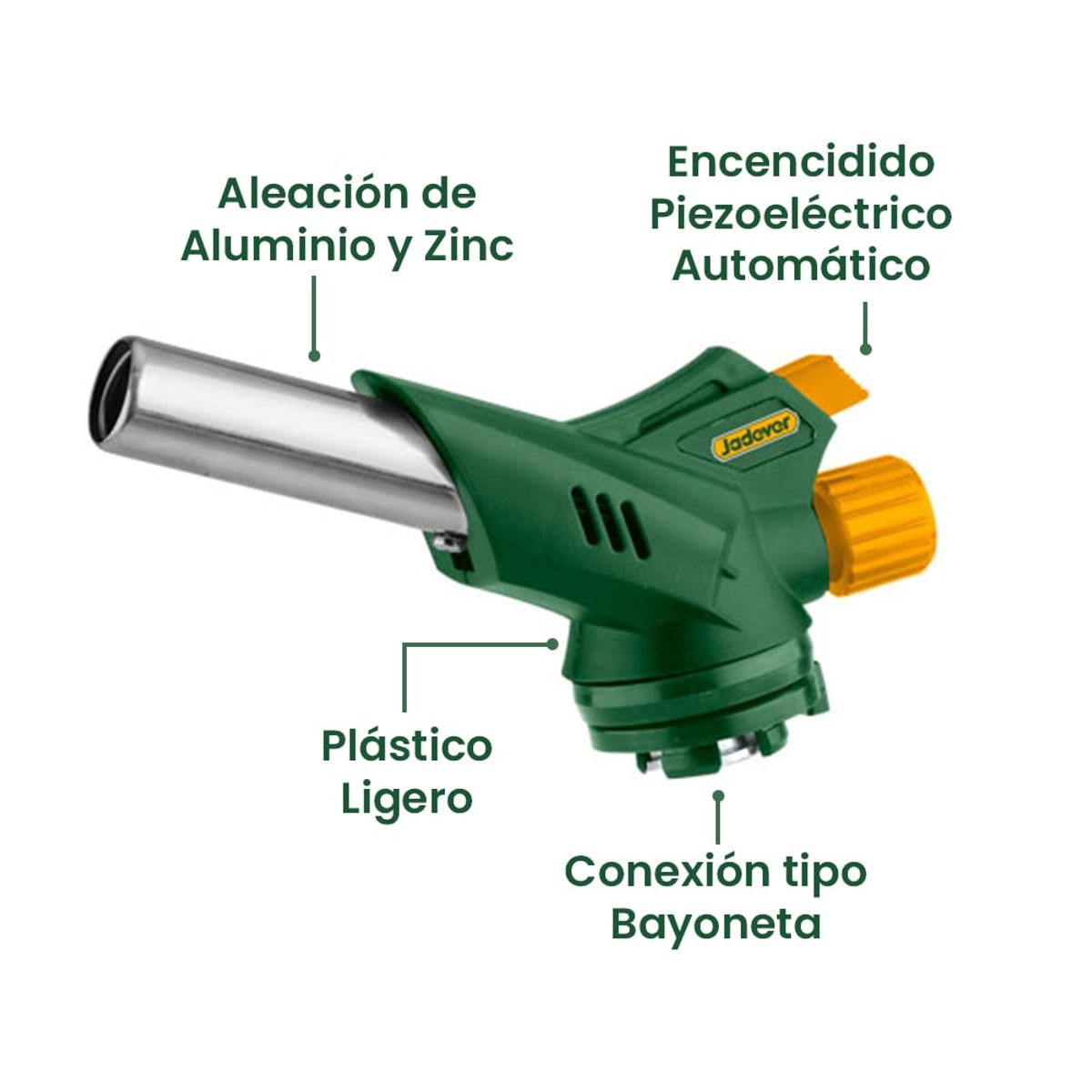 JADEVER - Soplete a Gas para Repostería Camping Gasfitería 145mm JADEVER