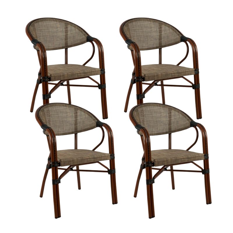 KLIK - Pack de 4 Sillas Bistro Parisina Textileno con reposabrazos - Beige