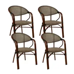 KLIK - Pack de 4 Sillas Bistro Parisina Textileno con reposabrazos - Beige