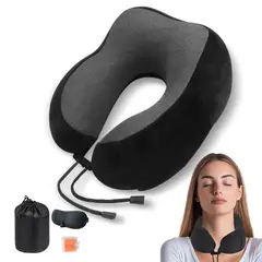 ZSPK - Almohada Negro De Viaje Para Cuello en Forma de U con Memoria