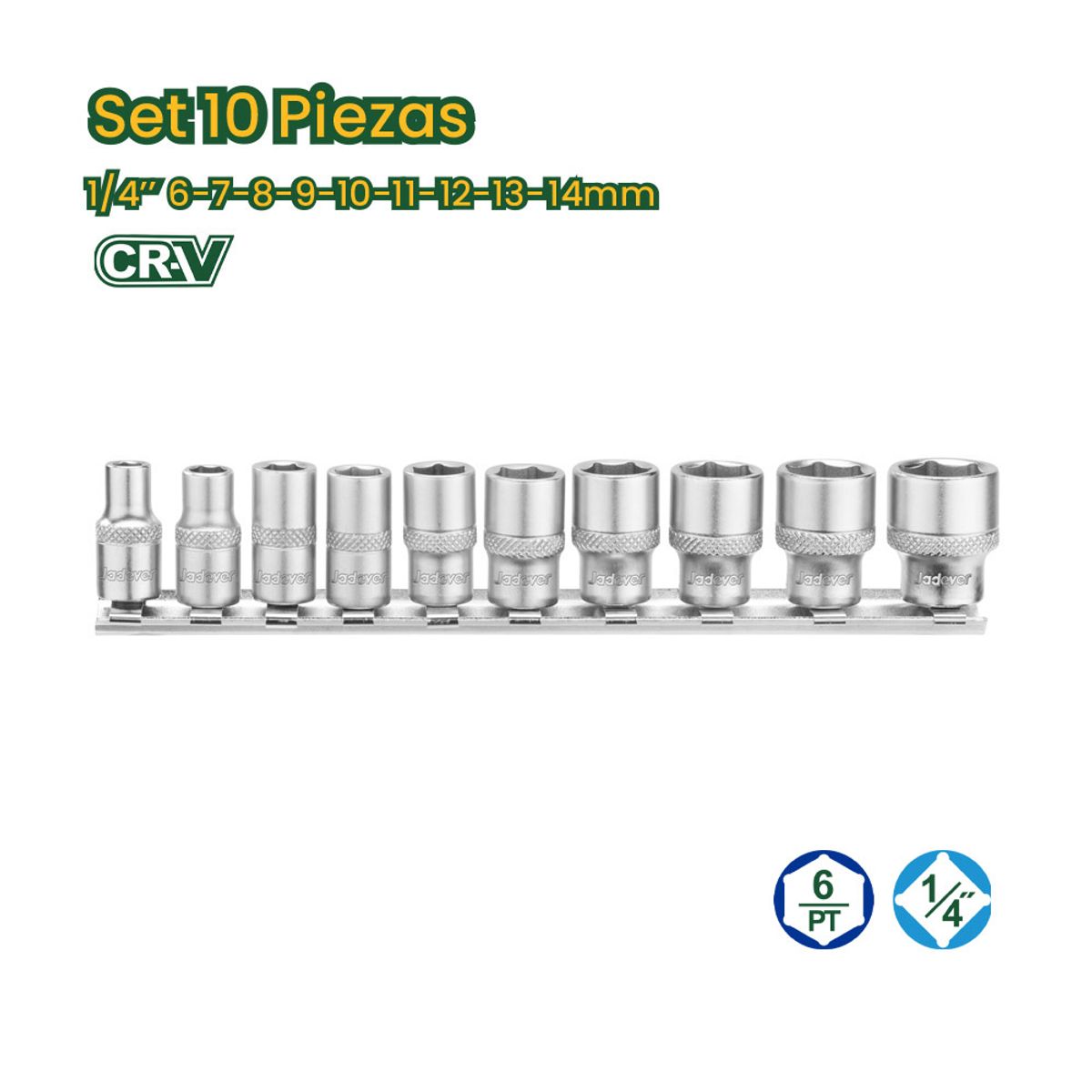 JADEVER - Juego de Dados 1/4" 10 Piezas 5-14mm JADEVER