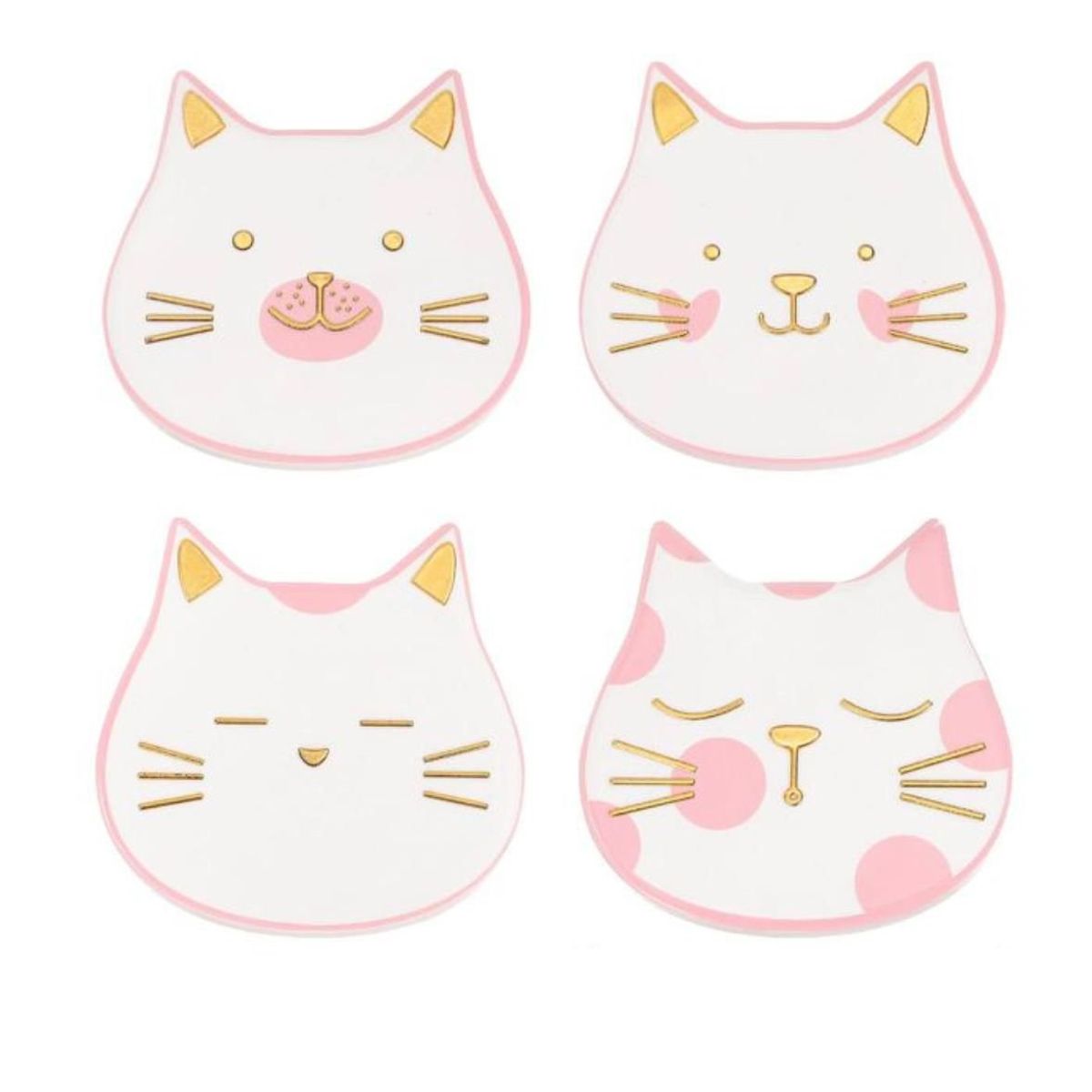 GENERICO - Set 4 Posavasos Ceramica 4 Piezas Diseño Gato Tierno