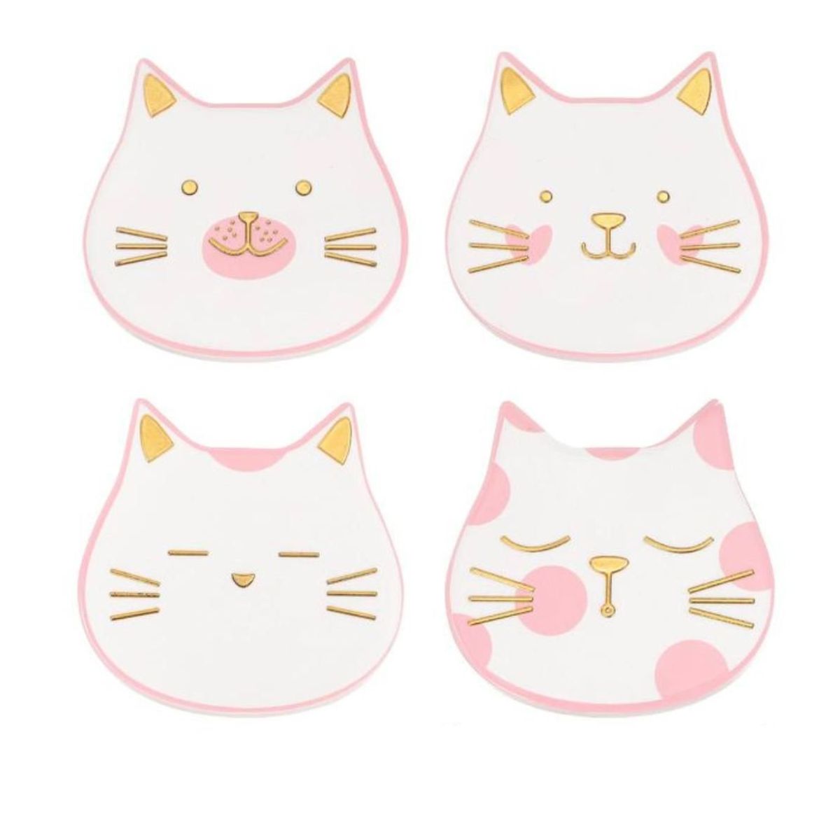 GENERICO - Set 4 Posavasos Ceramica 4 Piezas Diseño Gato Tierno