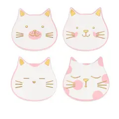 GENERICO - Set 4 Posavasos Ceramica 4 Piezas Diseño Gato Tierno