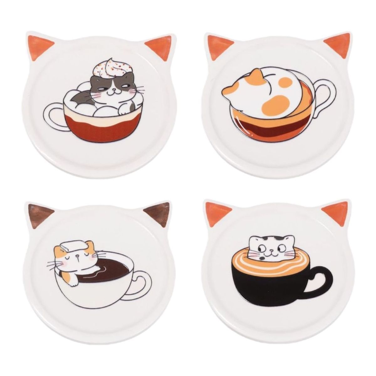 GENERICO - Set 4 Posavasos Ceramica 4 Piezas Diseño Tierno