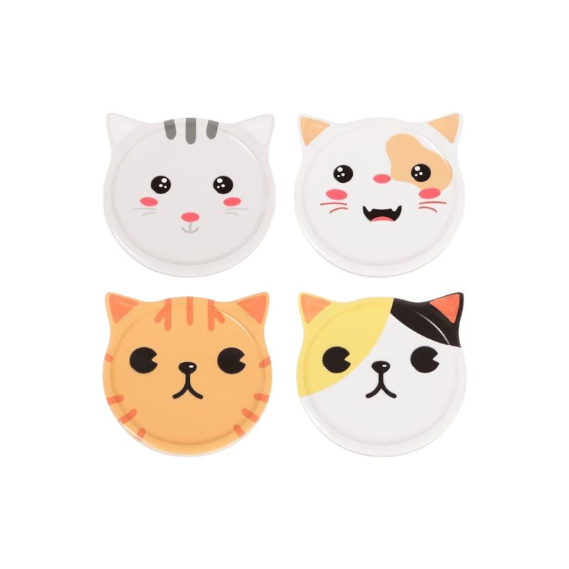 GENERICO - Set 4 Posavasos Ceramica 4 Piezas Diseño Gatos