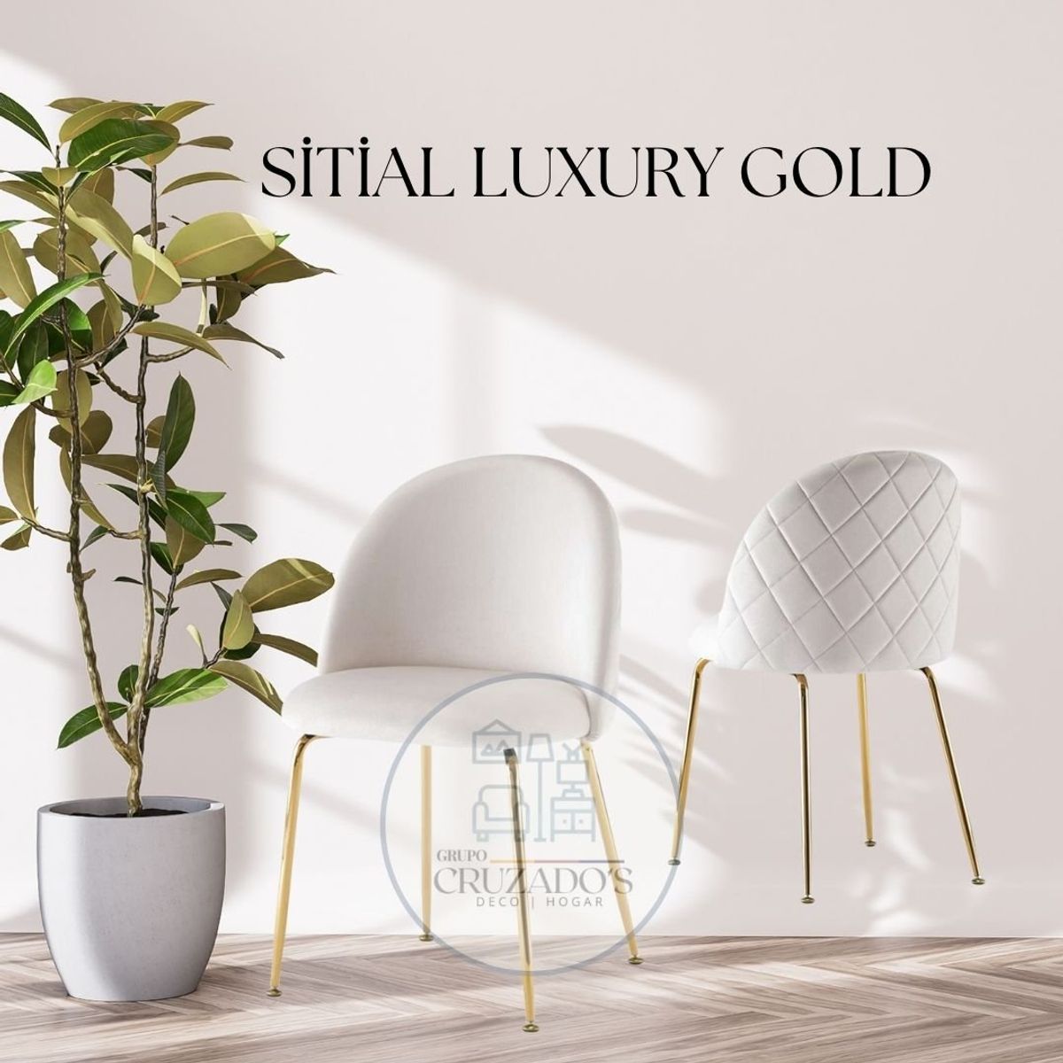 GENERICO - JUEGO COMEDOR 140X80 MAS 4 SILLAS LUXURY GOLD FELPA BEIGE