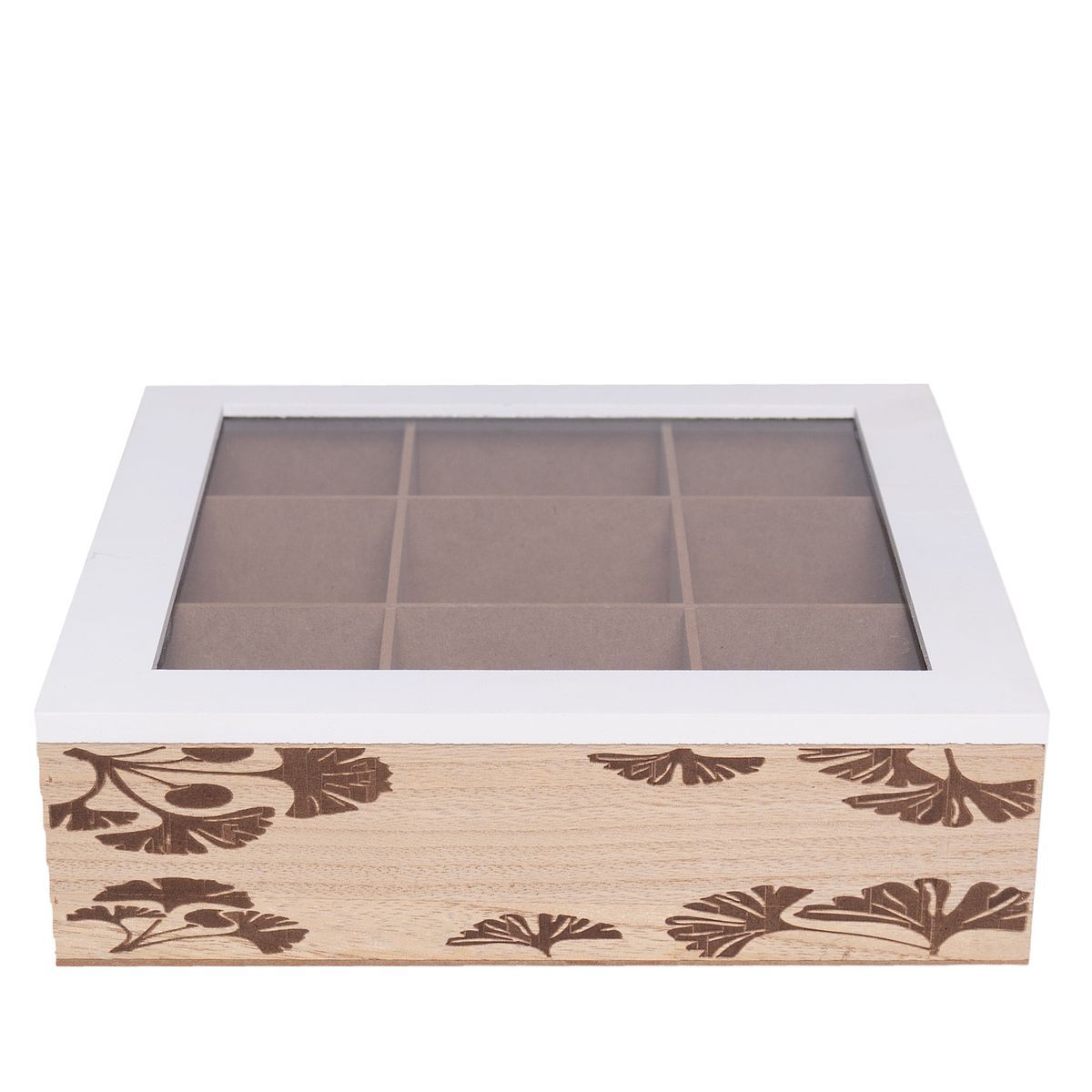 GENERICO - Caja De Té Mediana De Madera 9 Espacios Ramas Flores