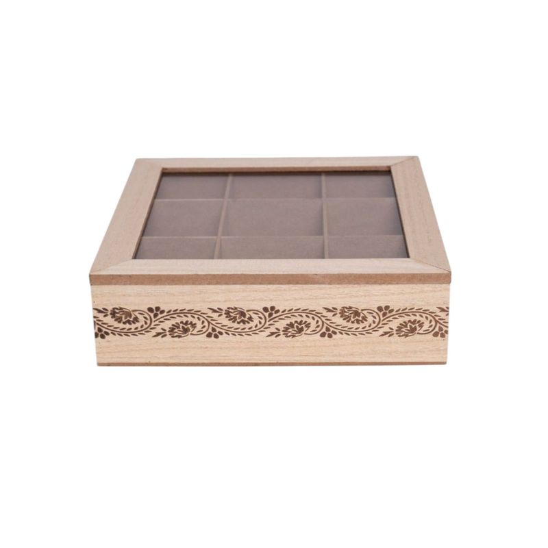 GENERICO - Caja De Té Mediana De Madera 9 Espacios Ramas Flores