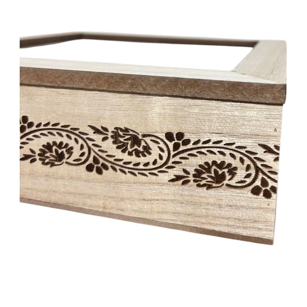 GENERICO - Caja De Té Mediana De Madera 9 Espacios Ramas Flores