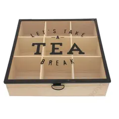 GENERICO - Caja De Té Mediana De Madera 9 Espacios Tapa Transparente
