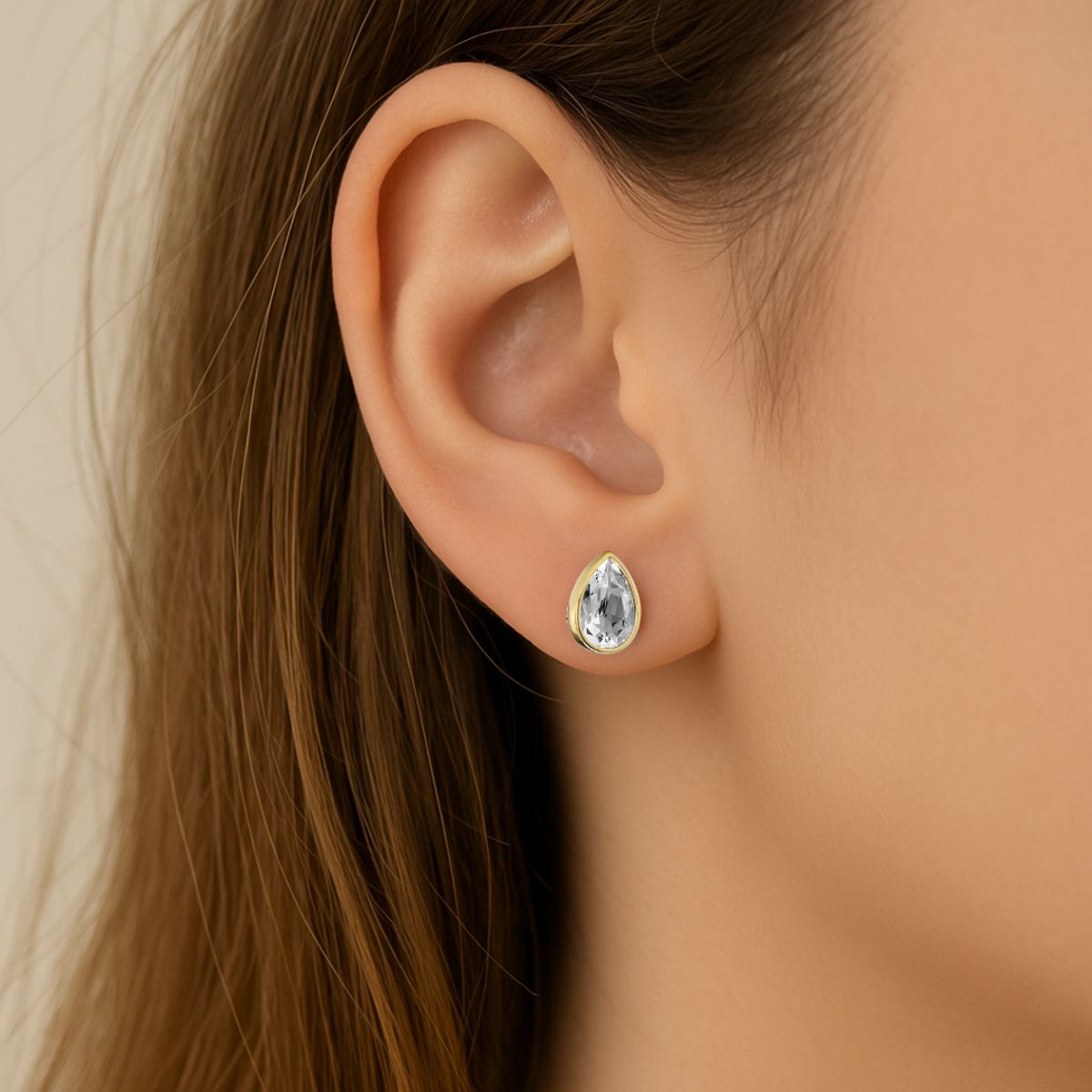 BLOOM CRYSTAL - Aros Teardrop con Cristal de Austria Transparente en Oro