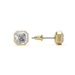 BLOOM CRYSTAL - Aros Asscher 8mm con Cristal Transparente en Baño de Oro