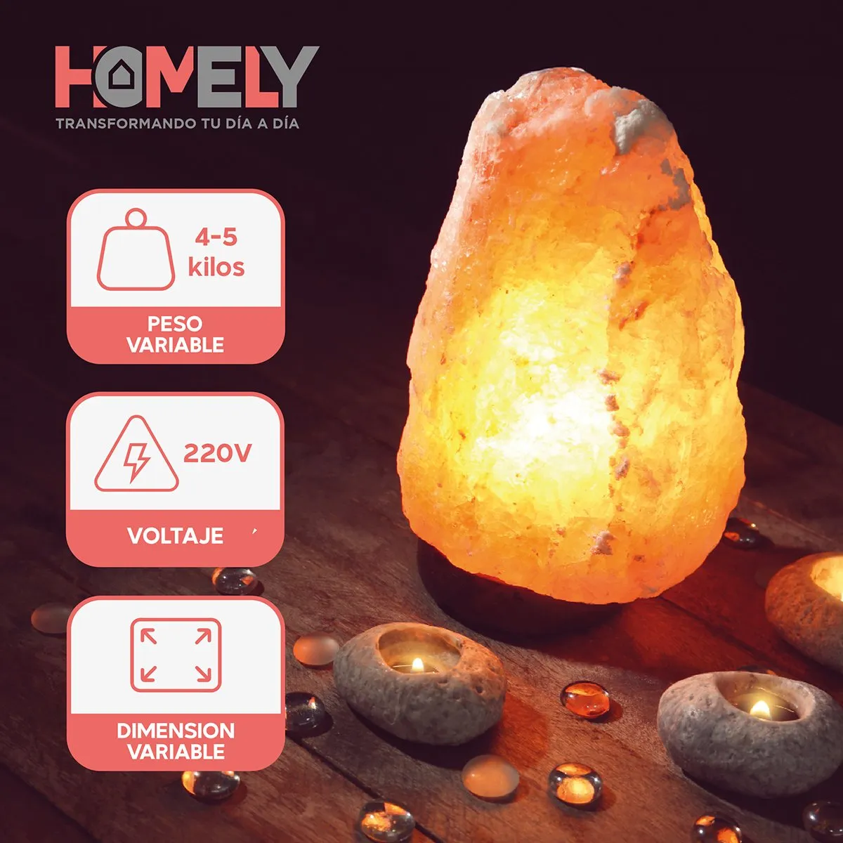 HOMELY - Lámpara de Sal Himalaya 4-5 kg Homely Intensidad Regulable