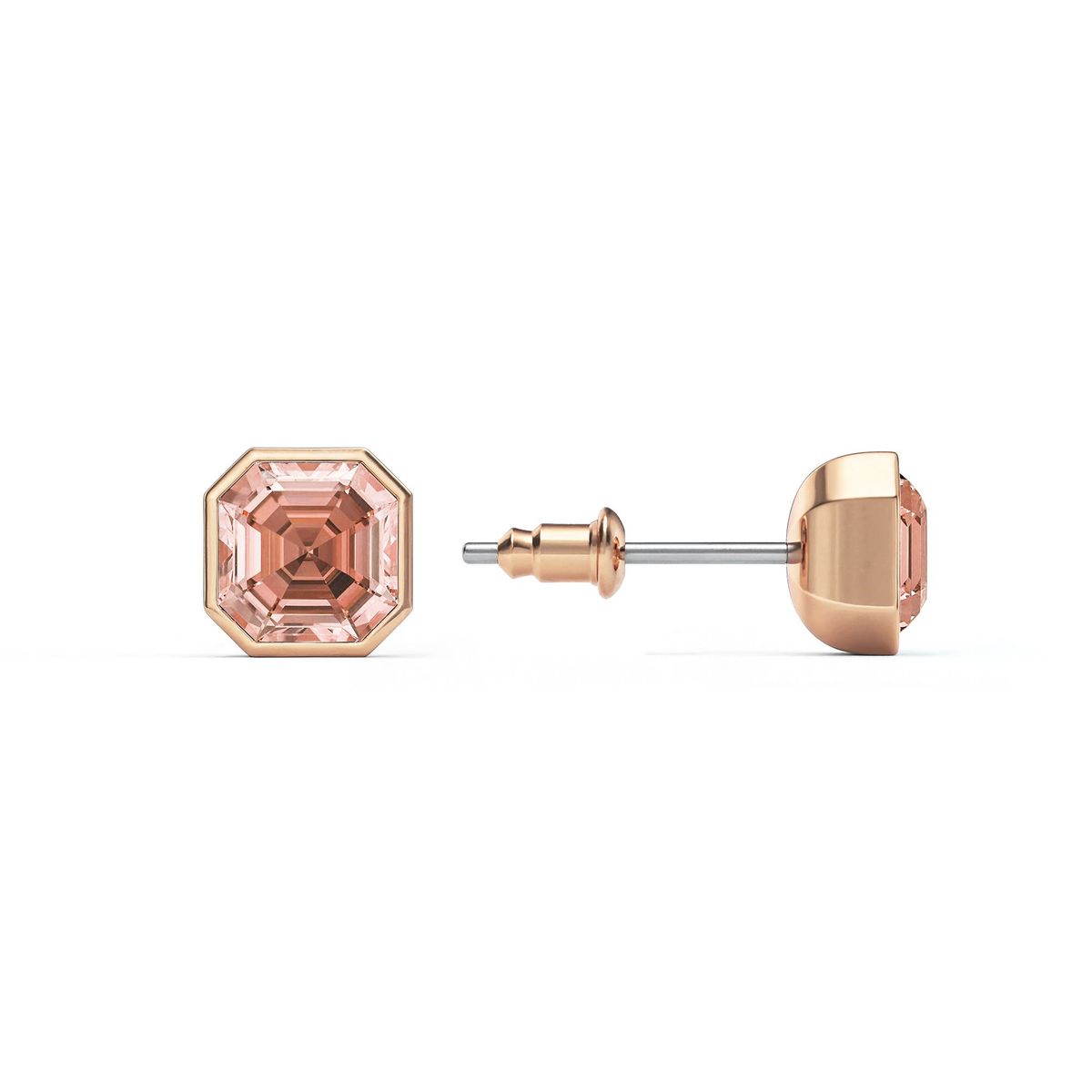 BLOOM CRYSTAL - Aros Asscher 8mm Rosa Vintage en Oro Rosado  Elegancia Sutil