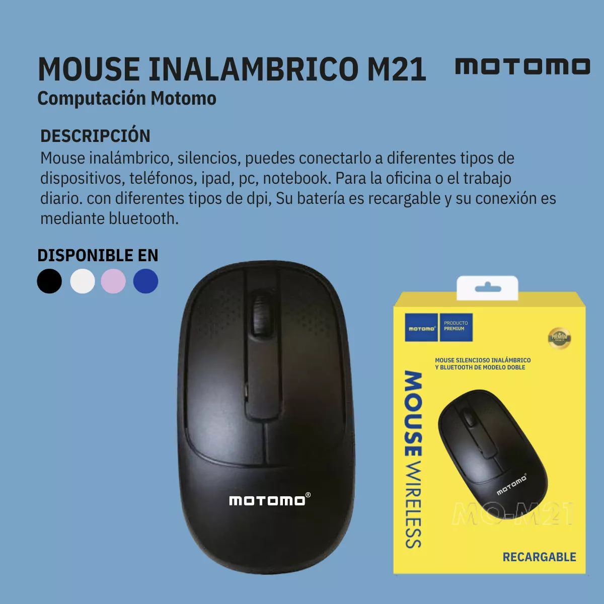 MOTOMO - Mouse Inalámbrico Dual Bluetooth/USB Recargable 2.4G 1200 DP