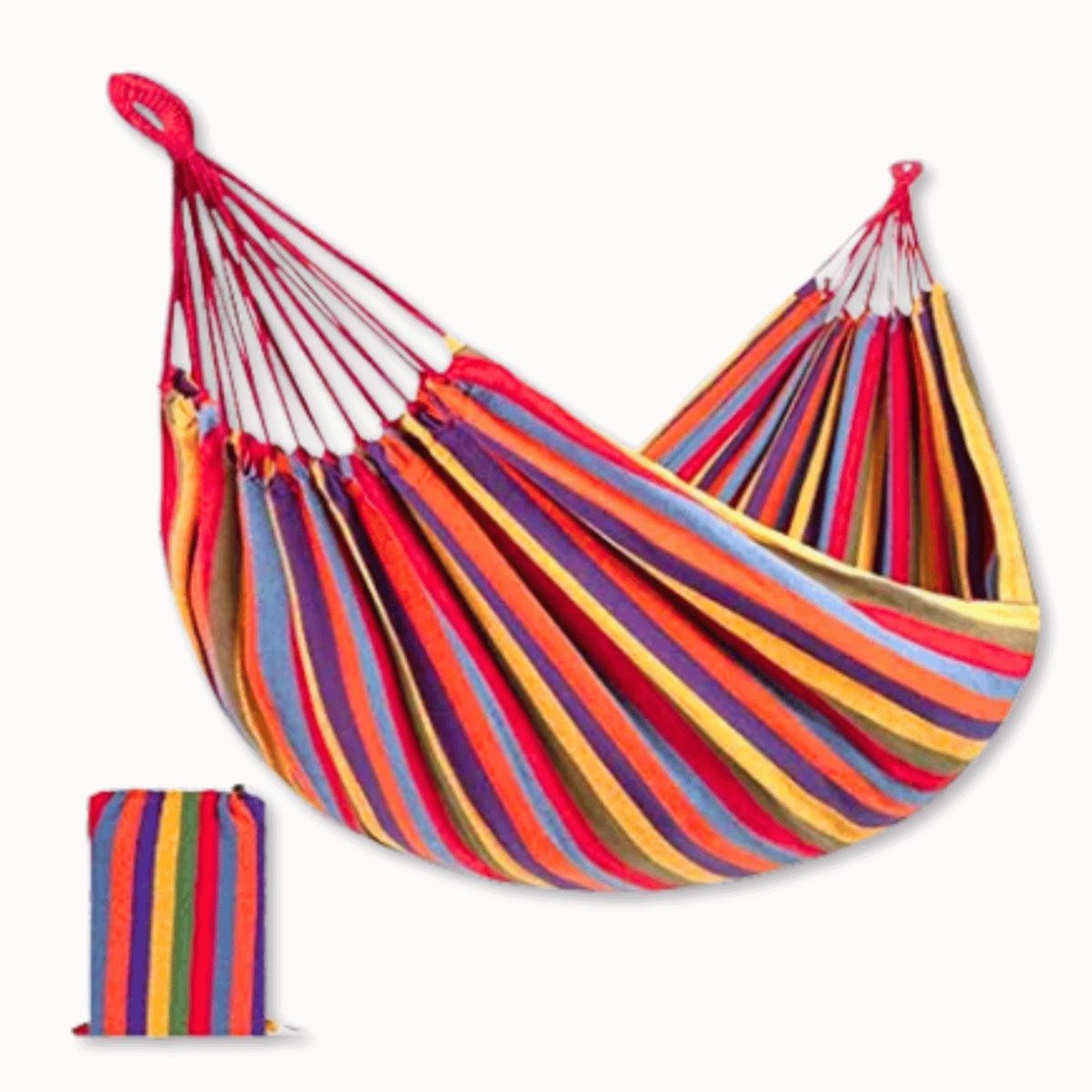 LINE - Hamaca 100% Algodón 2 Plaza Colgante 150x180cm Rojo Multicolor