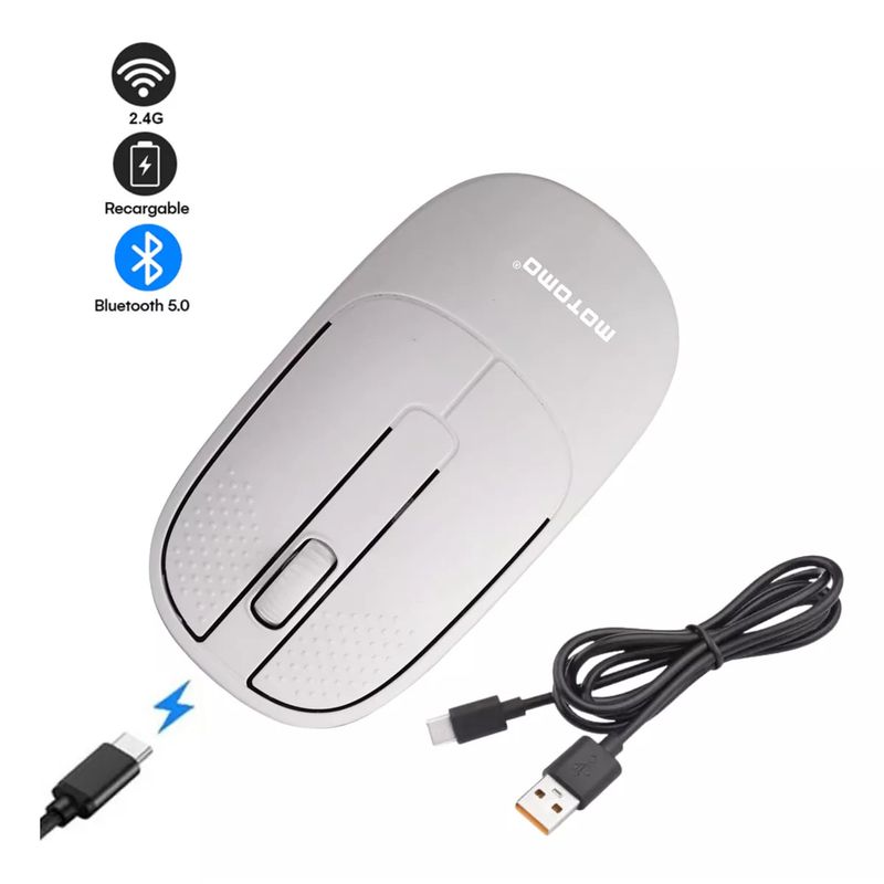 MOTOMO - Mouse Inalámbrico Dual Bluetooth/USB Recargable 2.4G 1200 DP