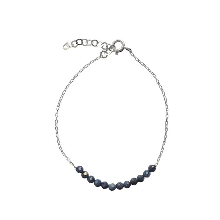 Pulsera Lapislazuli Bolita Facetada 3mm Plata Fina 925 Plateado TALLA UNICA