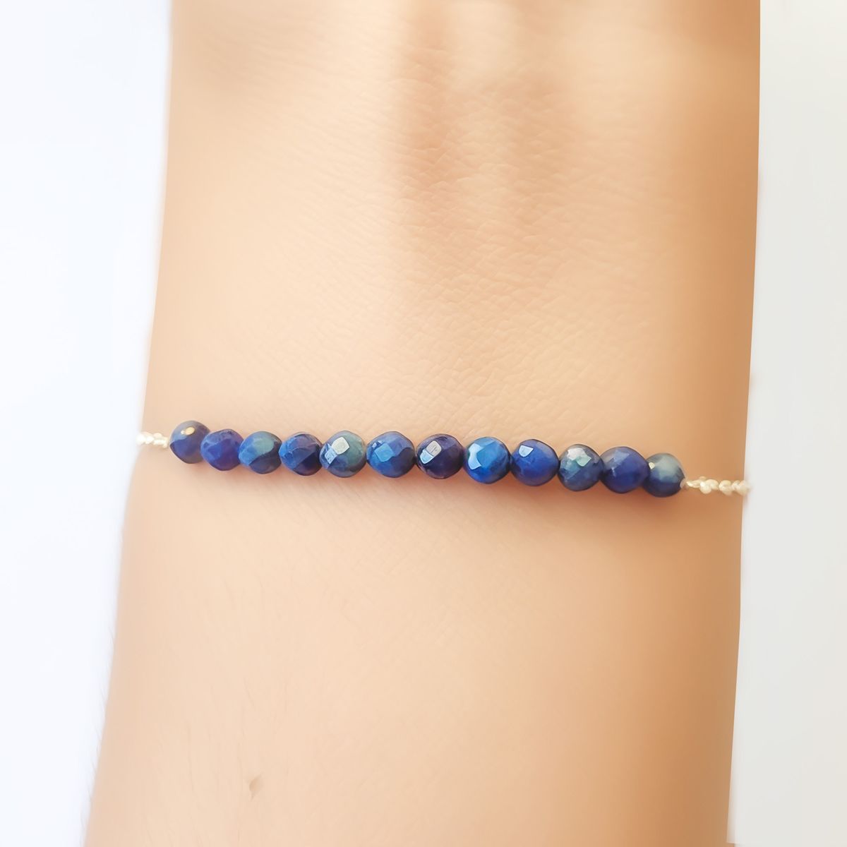 COGGIOLA - Pulsera Lapislázuli Bolita Facetada 3mm Plata Fina 925
