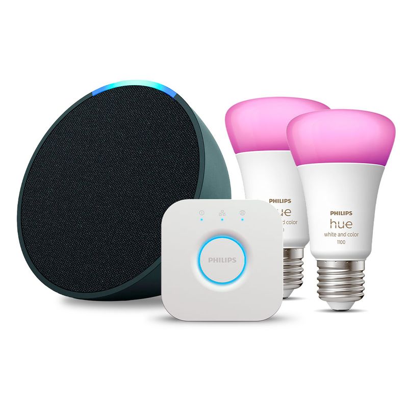 AMAZON - Kit Amazon Echo POP Charcoal + 2 Ampolletas y Bridge Philips
