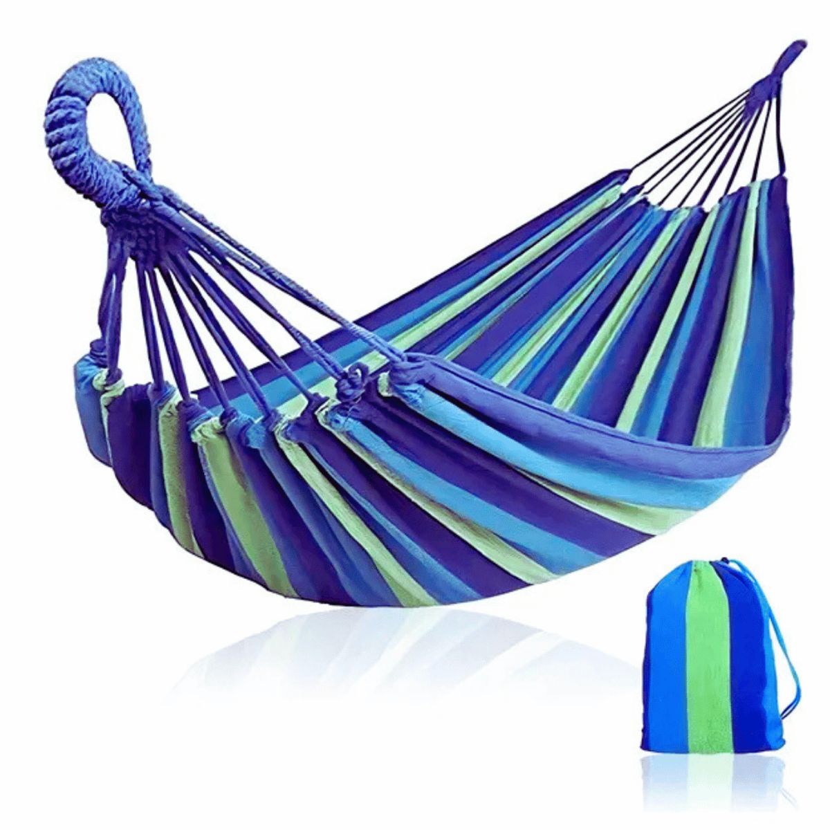 LINE - Hamaca 100% Algodón 2 Plaza Colgante 150x180cm Azul Verde