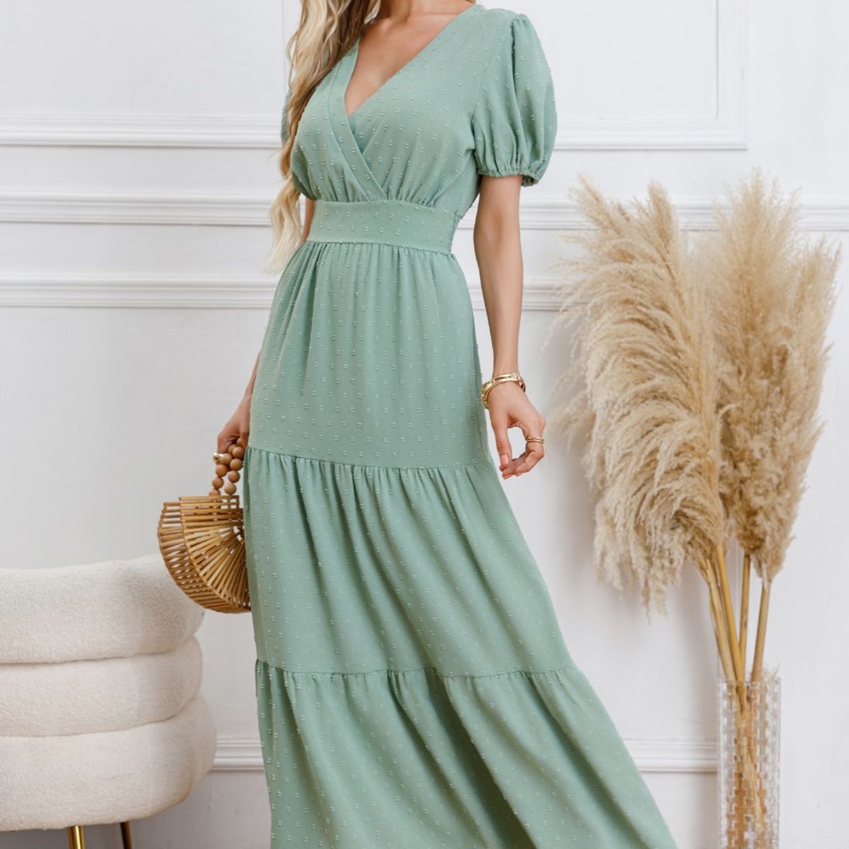 LIKE SHOP - Maxi Vestido Largo Primavera Mujer Casual Eventos Texturizado 3338