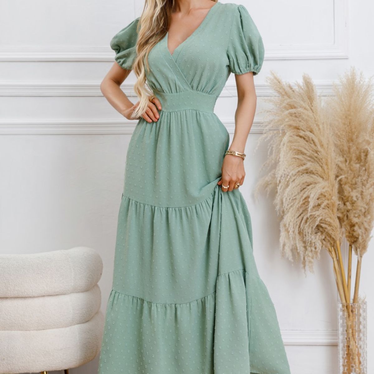 LIKE SHOP - Maxi Vestido Largo Primavera Mujer Casual Eventos Texturizado 3338