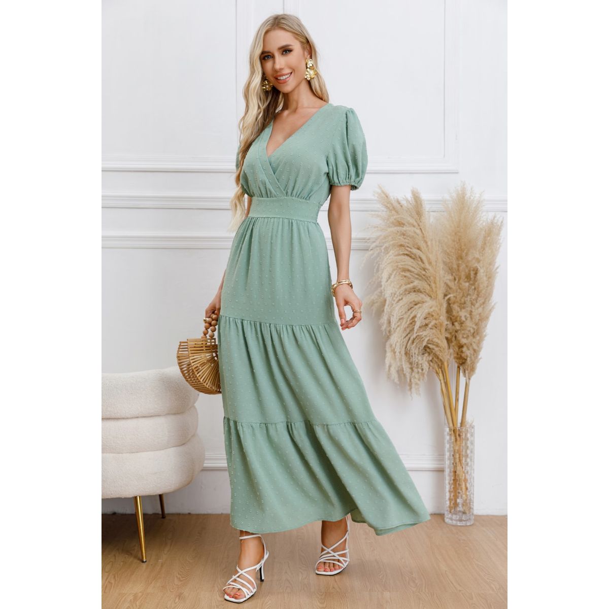 LIKE SHOP - Maxi Vestido Largo Primavera Mujer Casual Eventos Texturizado 3338