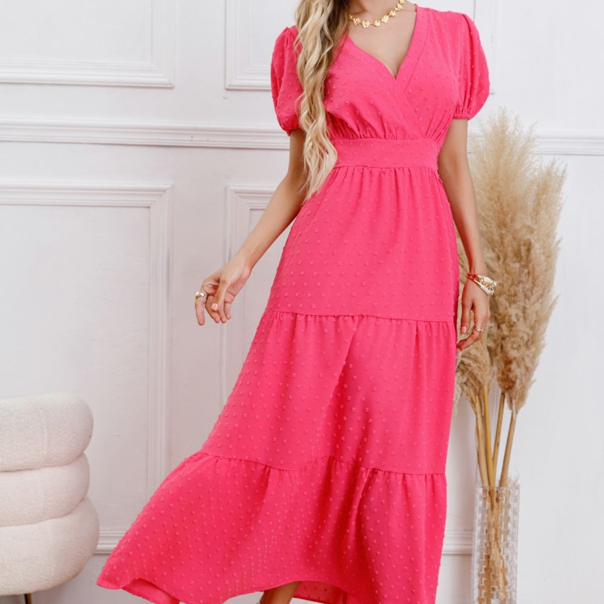LIKE SHOP - Maxi Vestido Largo Primavera Mujer Casual Eventos Texturizado 3338