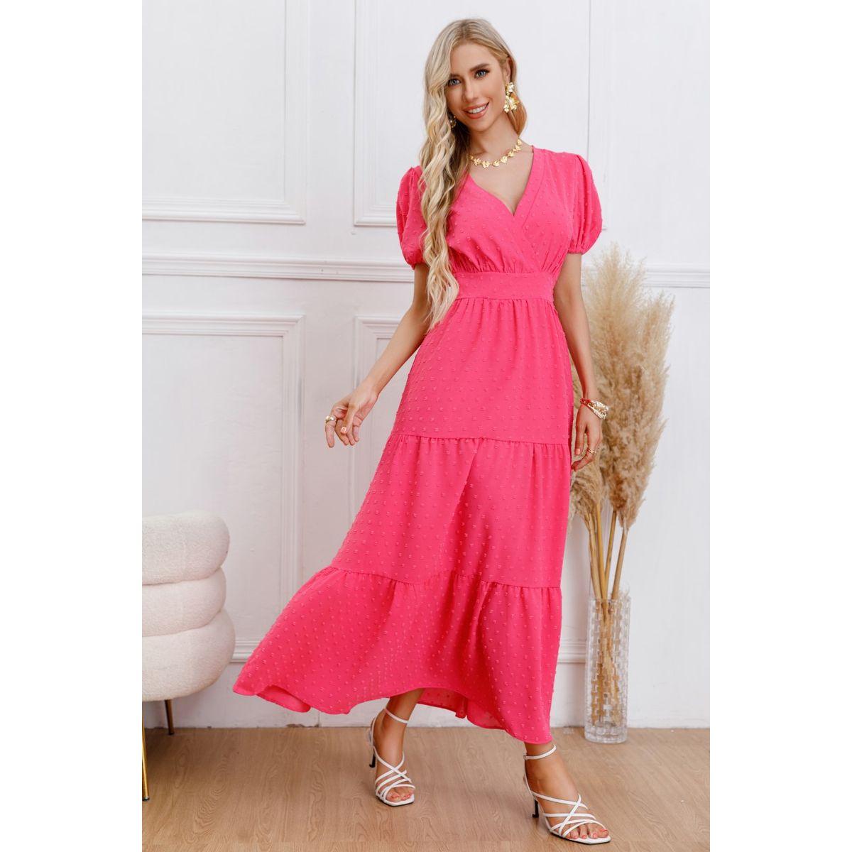 LIKE SHOP - Maxi Vestido Largo Primavera Mujer Casual Eventos Texturizado 3338