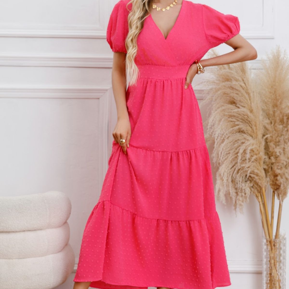 LIKE SHOP - Maxi Vestido Largo Primavera Mujer Casual Eventos Texturizado 3338