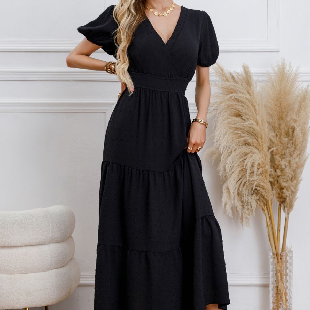 LIKE SHOP - Maxi Vestido Largo Primavera Mujer Casual Eventos Texturizado 3338