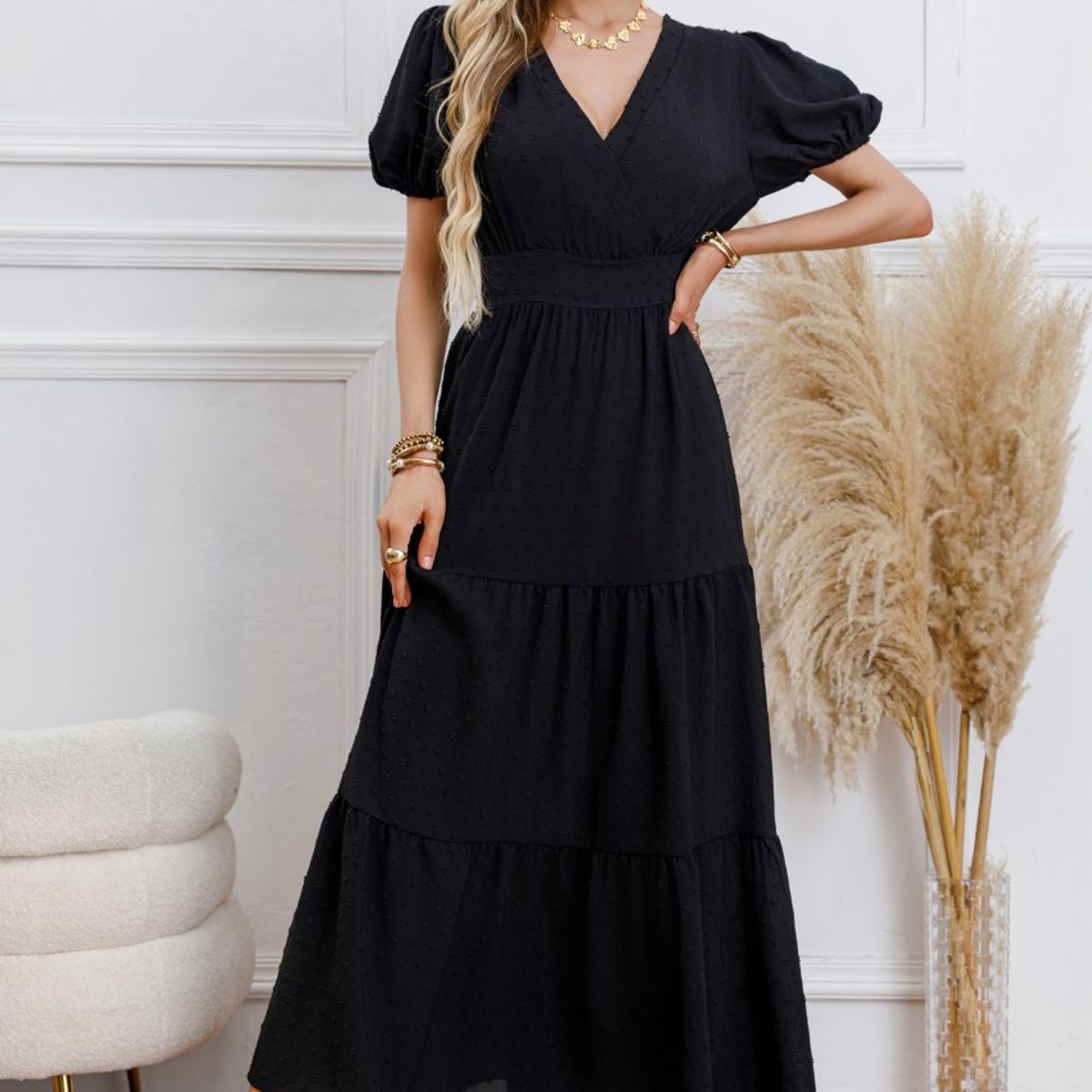 LIKE SHOP - Maxi Vestido Largo Primavera Mujer Casual Eventos Texturizado 3338