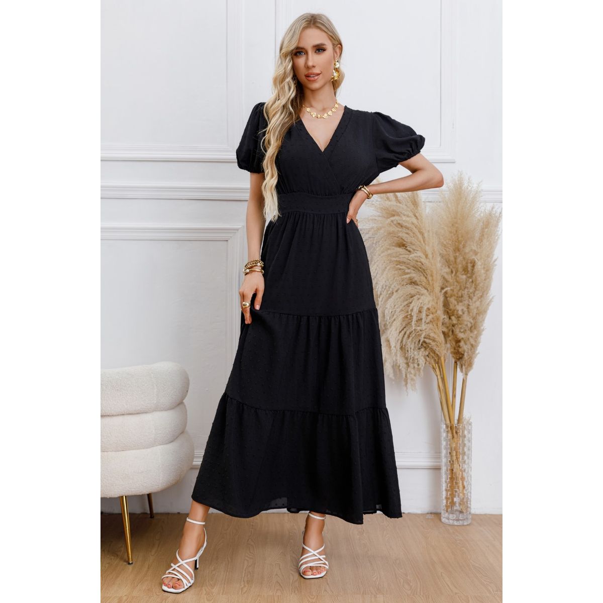 LIKE SHOP - Maxi Vestido Largo Primavera Mujer Casual Eventos Texturizado 3338