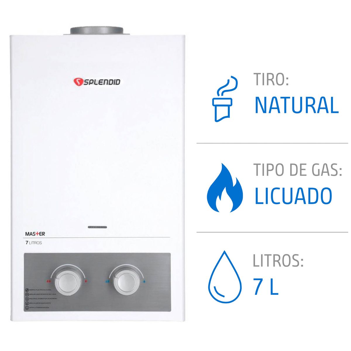 SPLENDID - Calefont Splendid Master Tiro Natural 7 Litros Gas Licuado