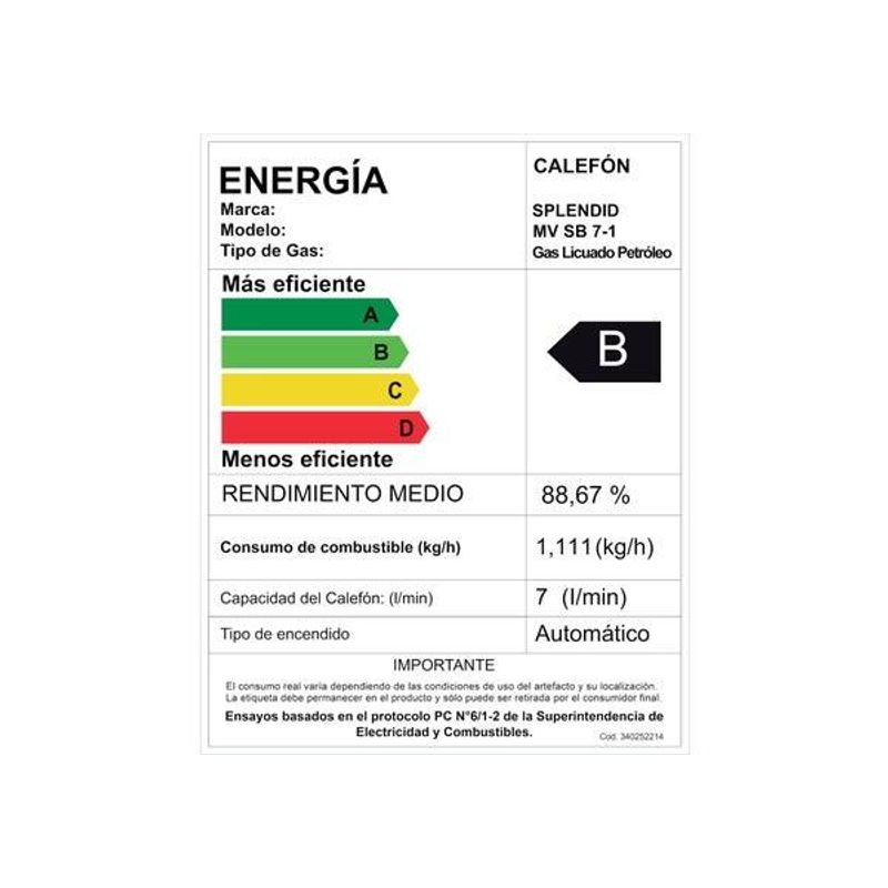 SPLENDID - Calefont Splendid Master Tiro Natural 7 Litros Gas Licuado