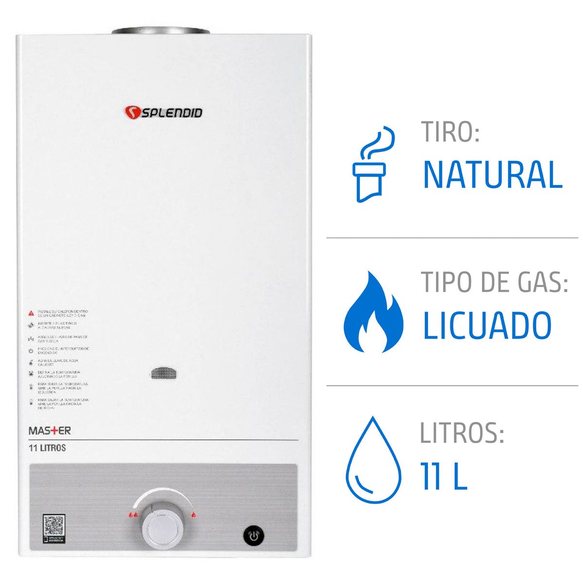 SPLENDID - Calefont Splendid Master Tiro Natural 11 Litros Gas Licuado