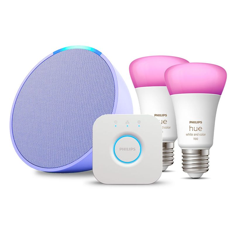 AMAZON - Kit Amazon Echo POP Lavander Bloom + 2 Ampolletas y Bridge Philips
