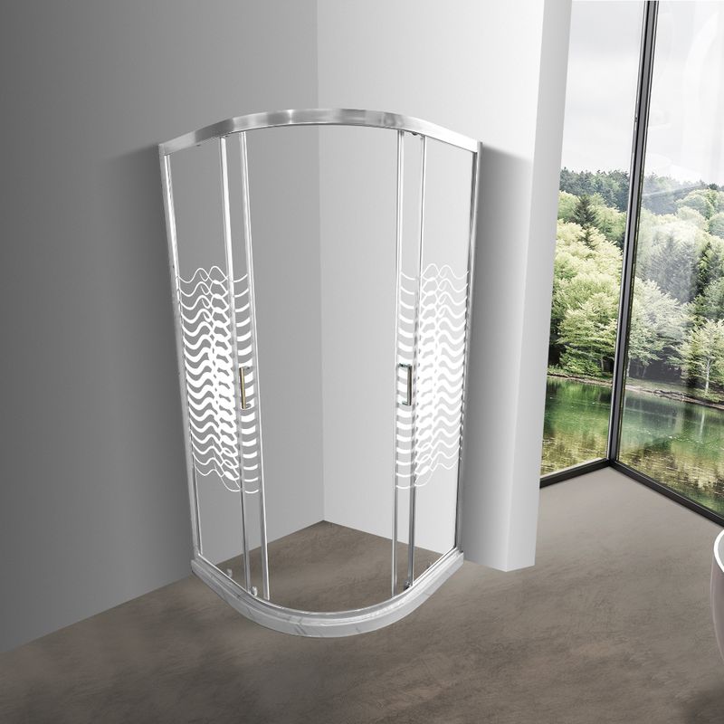 JOYTEK - Shower Curvo Barra a Piso Blanco Mármol con Líneas Curvas 90x90 cm