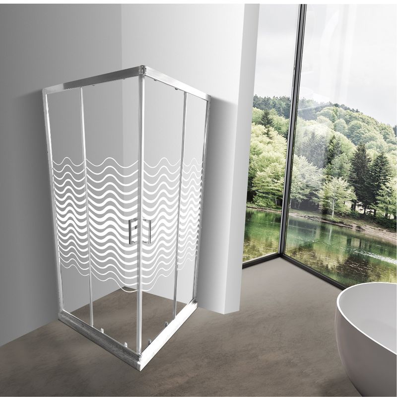 JOYTEK - Shower Recto Barra a Piso Travertino con Líneas Curvas 90x90 cm