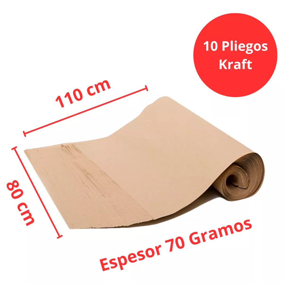 GENERICO - Pack 10 Pliegos De Papel Kraft 80 X 110 cm De 70 g