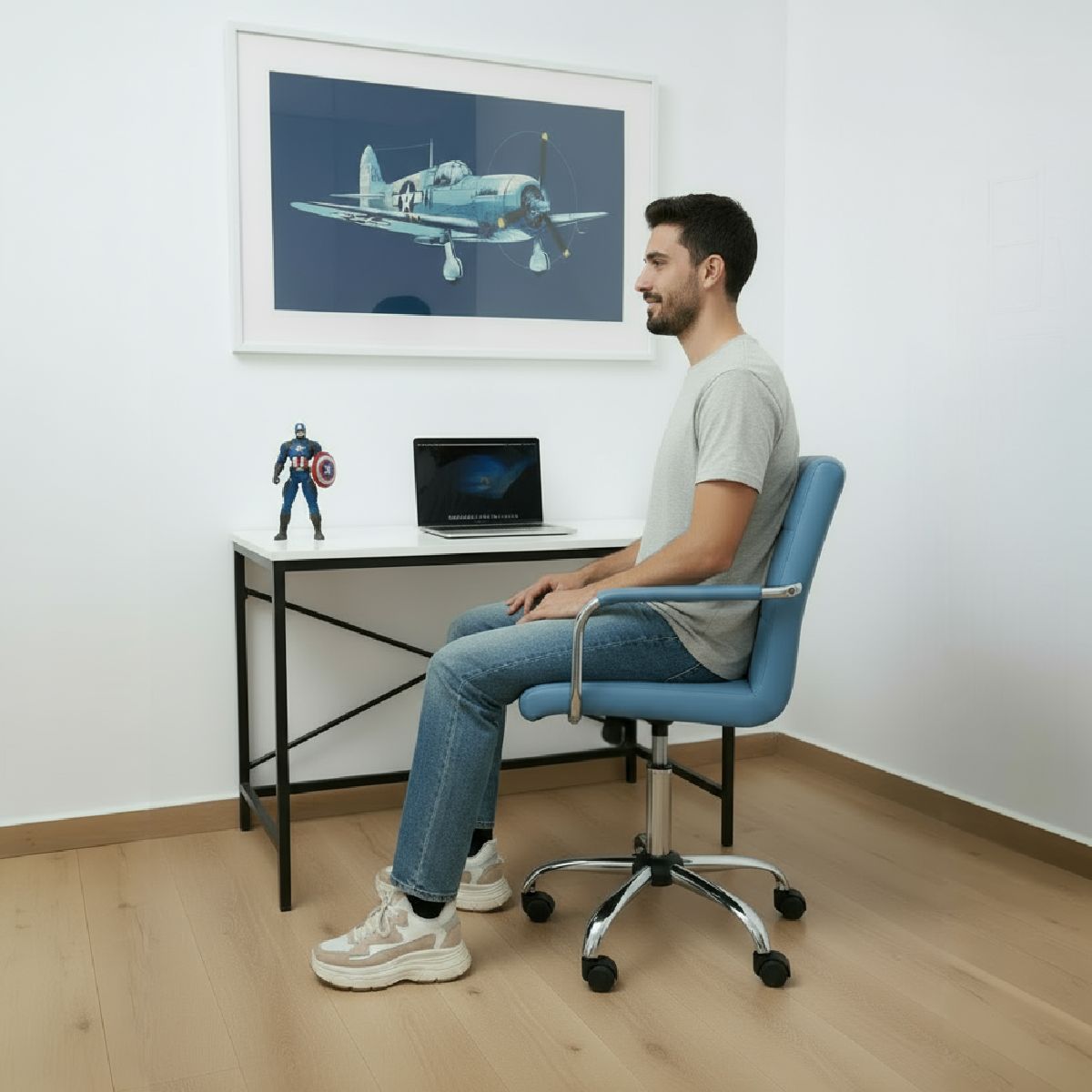 RD - Silla Oficina RD Sillon Escritorio PC Regulable Ejecutivo Celeste